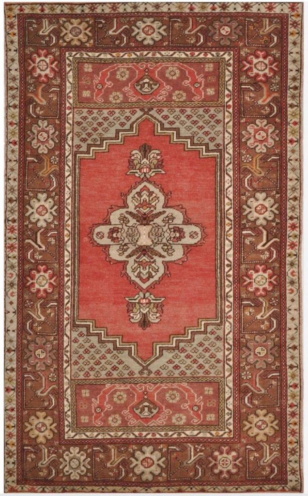 4′ x 6′ Turkish Rust Ivory Medallion Rug – Vintage Hand-Knotted Wool