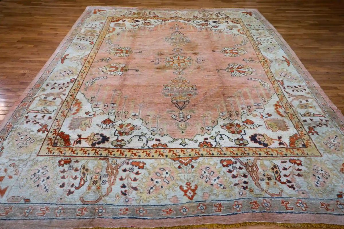 10′ x 13′ Peach Fine Hand-Knotted Semi-Antique Turkish Oushak Rug – Traditional Wool
