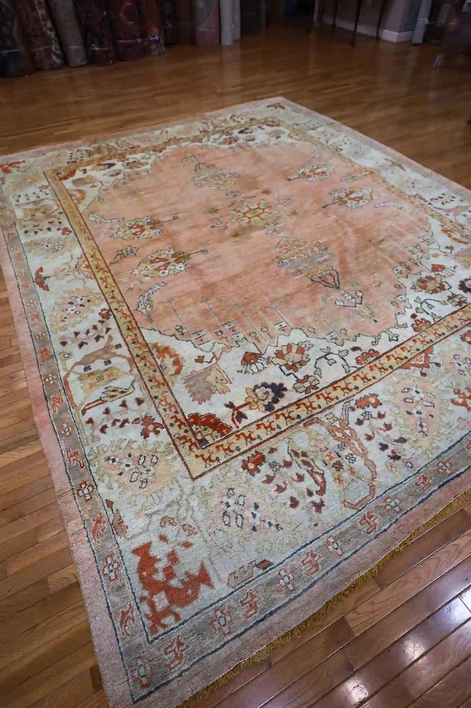 10′ x 13′ Peach Fine Hand-Knotted Semi-Antique Turkish Oushak Rug – Traditional Wool