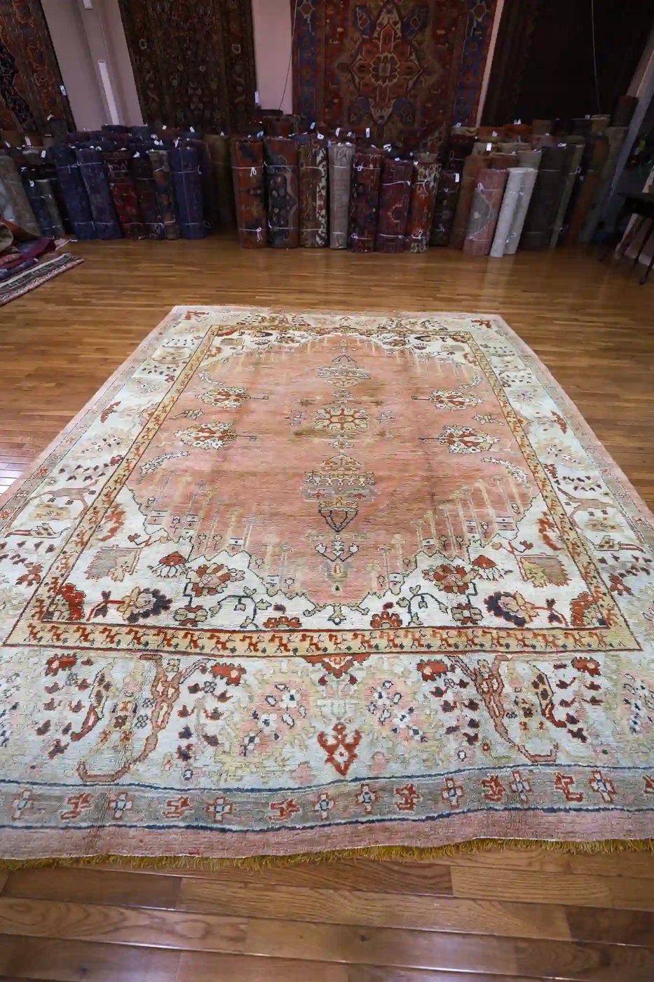 10′ x 13′ Peach Fine Hand-Knotted Semi-Antique Turkish Oushak Rug – Traditional Wool