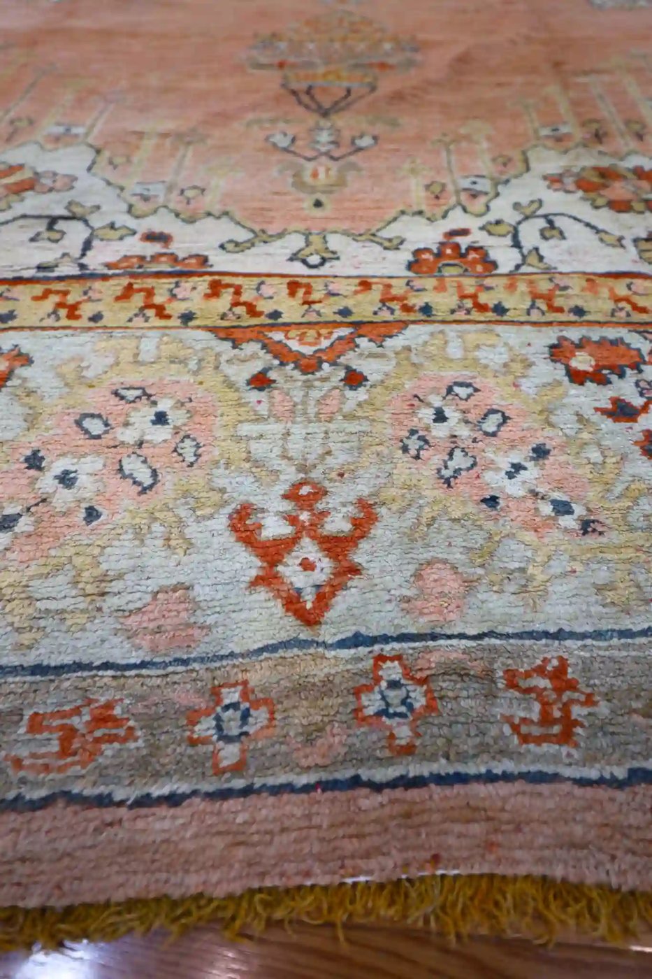 10′ x 13′ Peach Fine Hand-Knotted Semi-Antique Turkish Oushak Rug – Traditional Wool