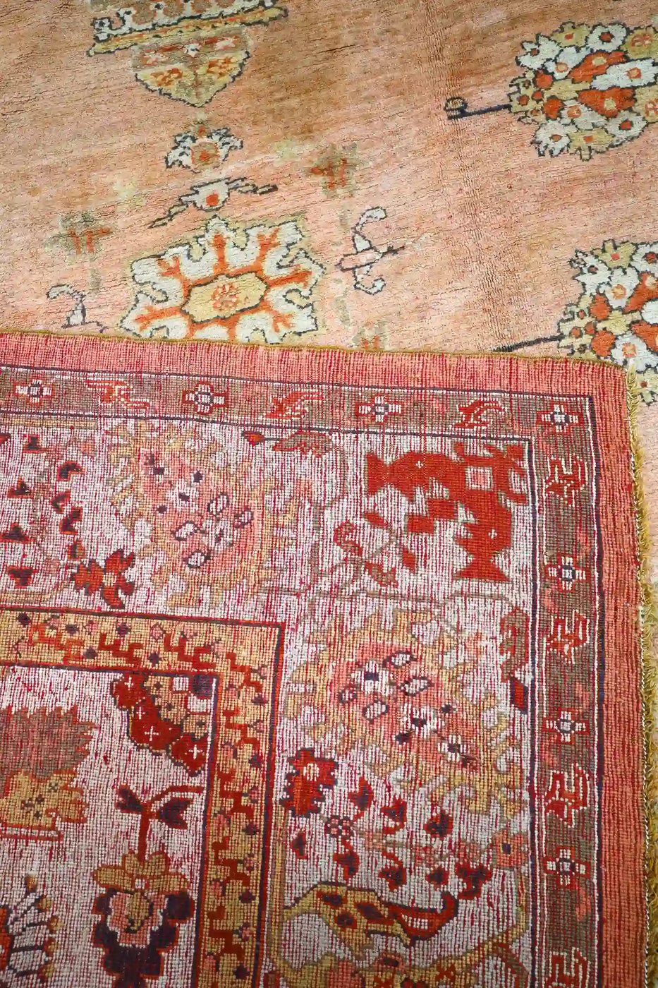 10′ x 13′ Peach Fine Hand-Knotted Semi-Antique Turkish Oushak Rug – Traditional Wool