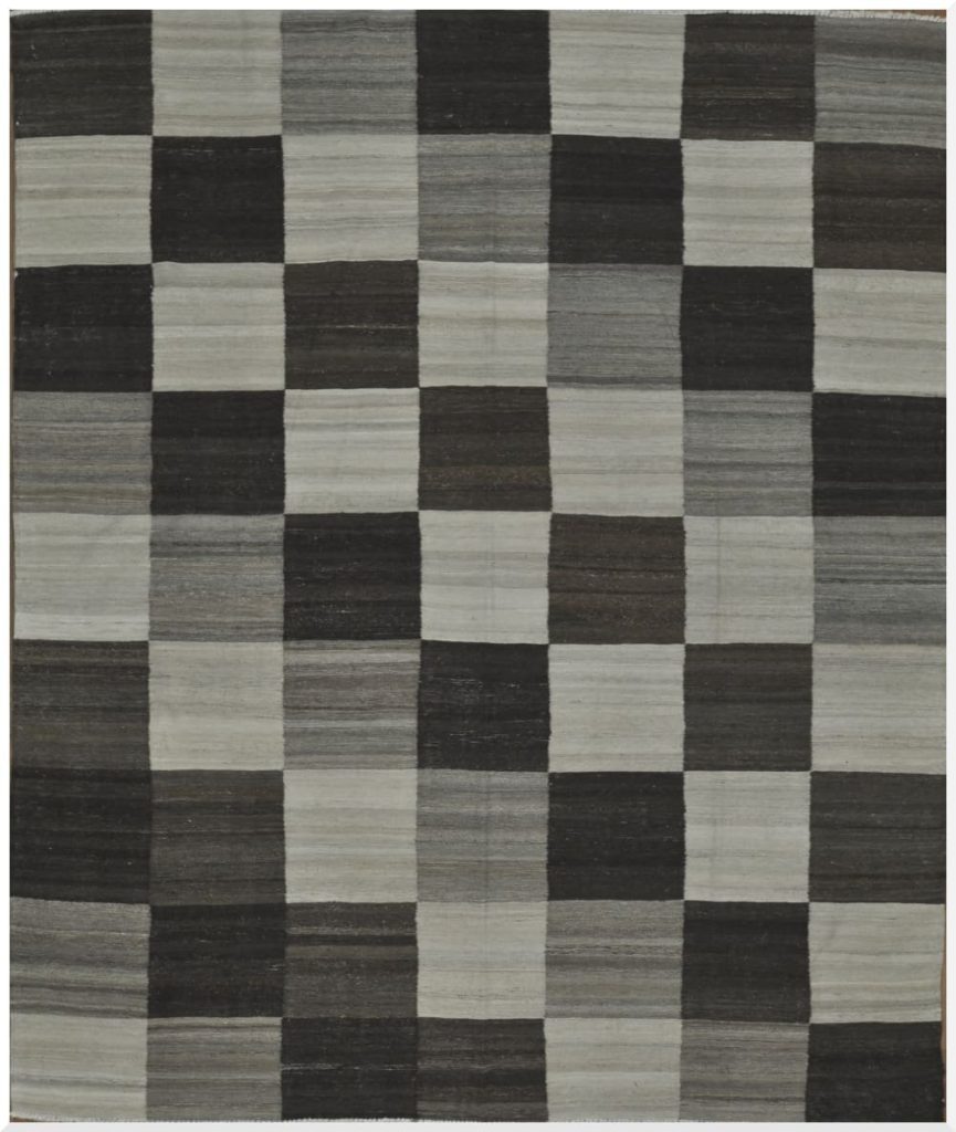 8′ x 10′ Modern Gray Kilim Rug – Handwoven Wool