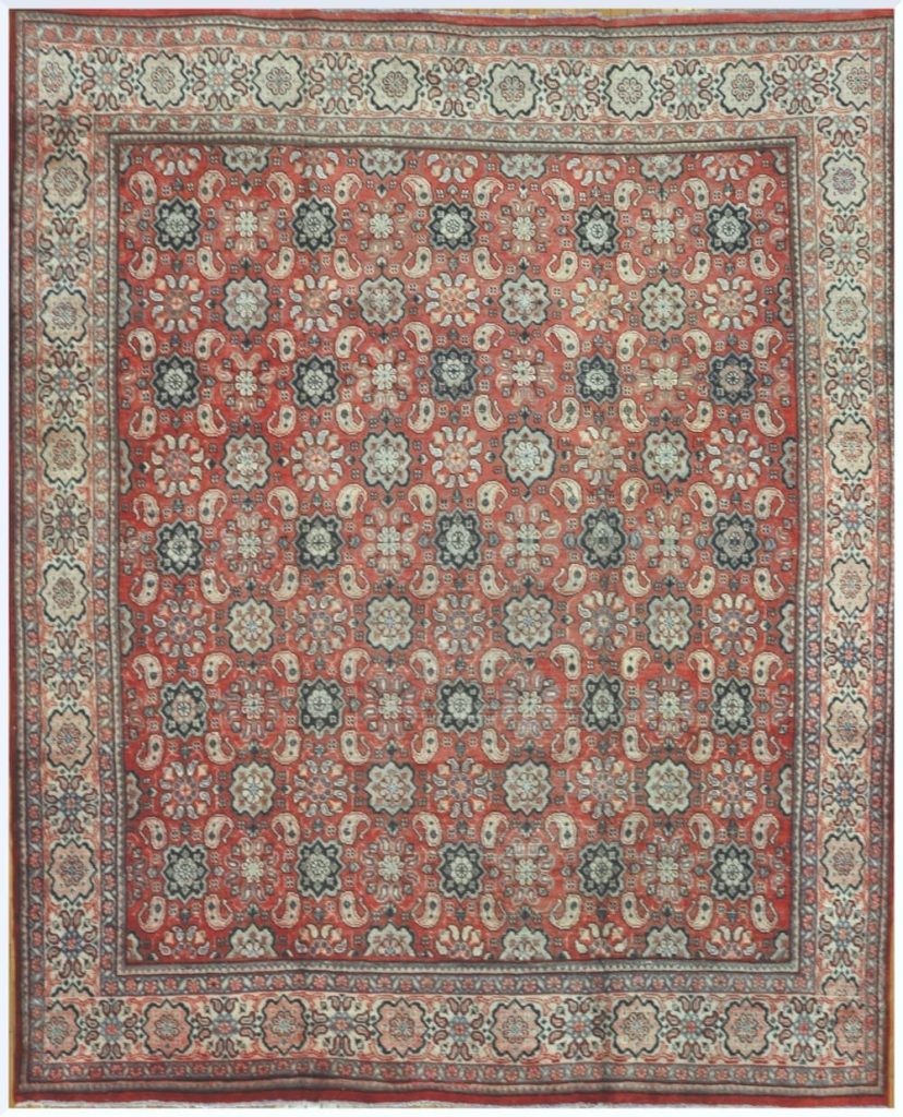 10′ x 13′ Terracotta Red Hand-Knotted Semi-Antique Persian Mahal Rug – Traditional Wool
