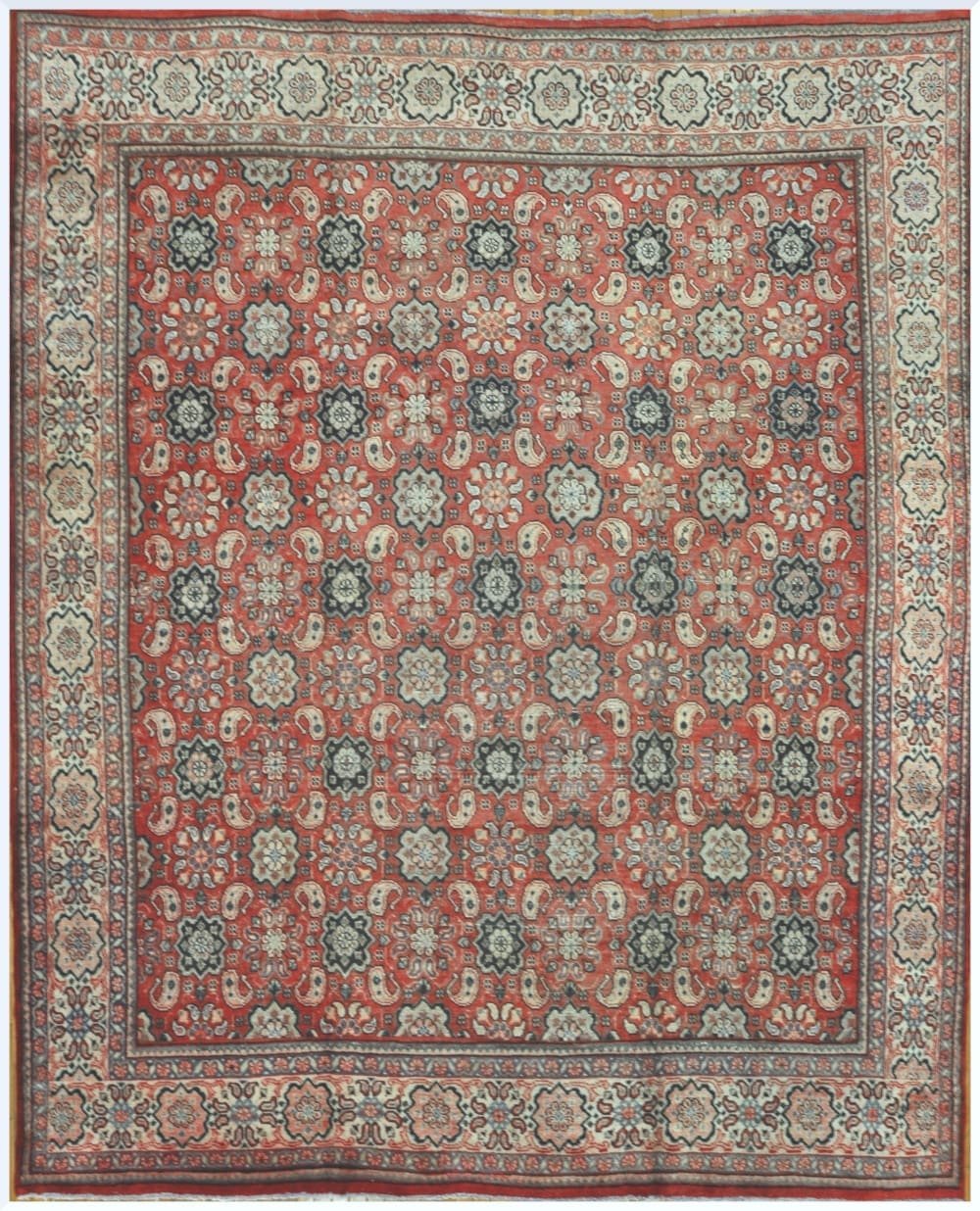 10′ x 13′ Terracotta Red Hand-Knotted Semi-Antique Persian Mahal Rug – Traditional Wool