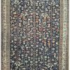 8′ x 18′ Antique Persian Karajeh Tree of Life Rug – Traditional Floral Design, Deep Navy & Ivory