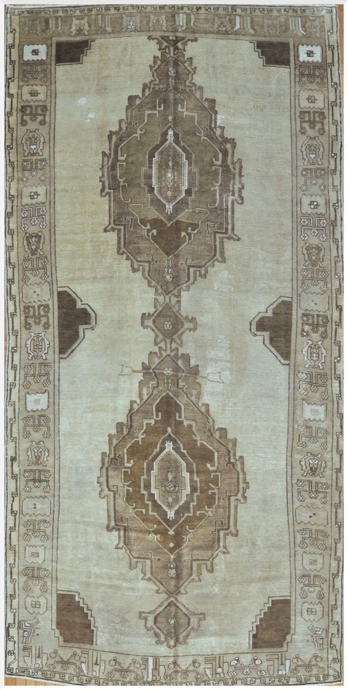 7′ x 14′ Beige Fine Hand-Knotted Turkish Anatolian Rug – Transitional Traditional Wool