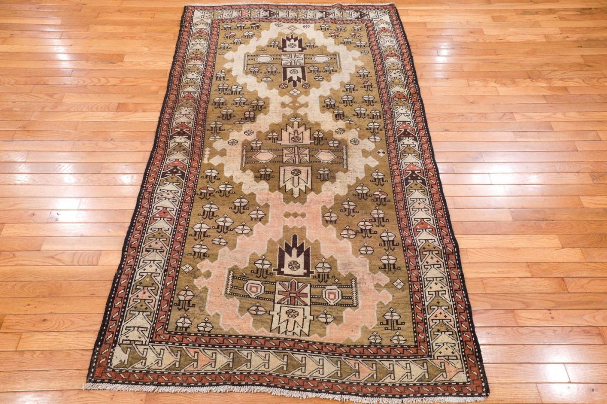 4′ x 7′ Taupe Fine Hand-Knotted Caucasian Kazak Rug – Traditional Wool