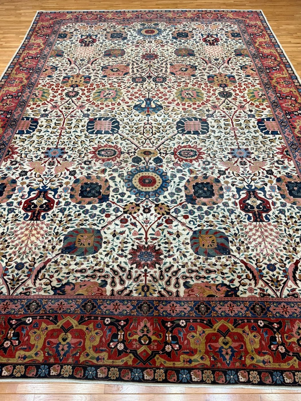 14′ x 20′ Ivory Fine Hand-Knotted Antique Indian Agra Rug – Traditional Wool
