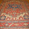 9′ x 12′ Terracotta and Indigo Hand-Knotted Antique Persian Serapi Rug – Investment Grade Wool