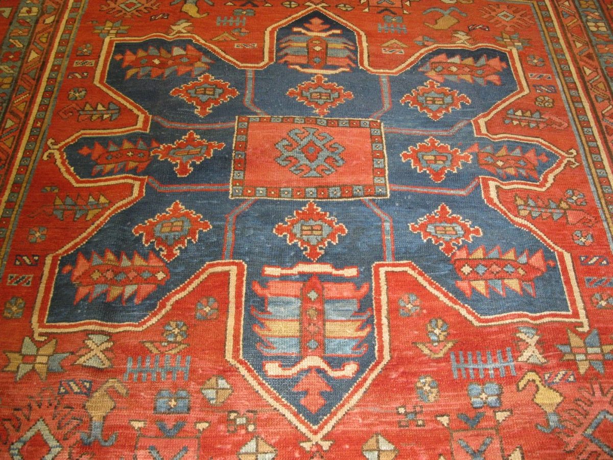9′ x 12′ Terracotta and Indigo Hand-Knotted Antique Persian Serapi Rug – Investment Grade Wool