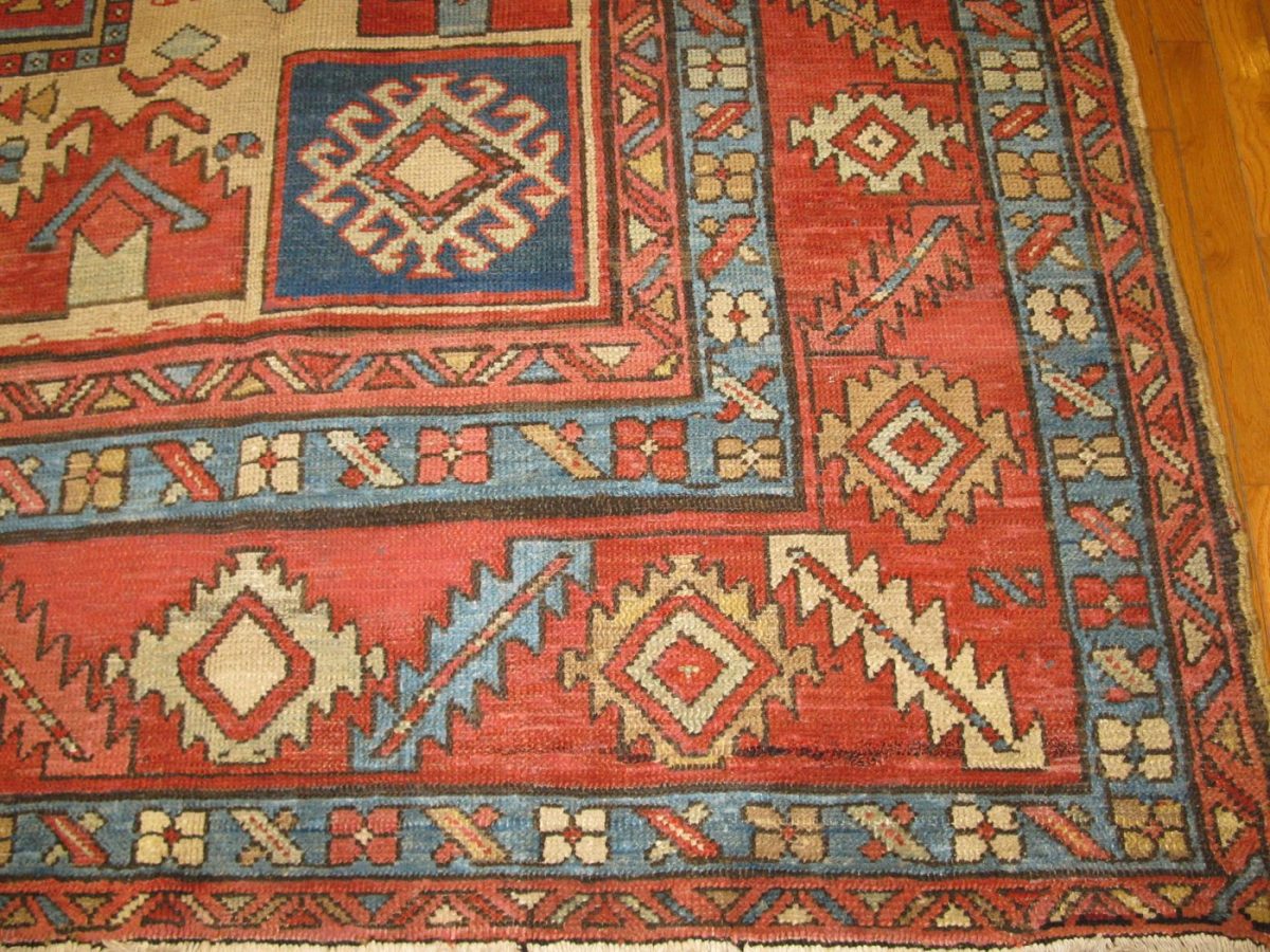 9′ x 12′ Terracotta and Indigo Hand-Knotted Antique Persian Serapi Rug – Investment Grade Wool