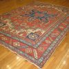 9′ x 12′ Terracotta and Indigo Hand-Knotted Antique Persian Serapi Rug – Investment Grade Wool