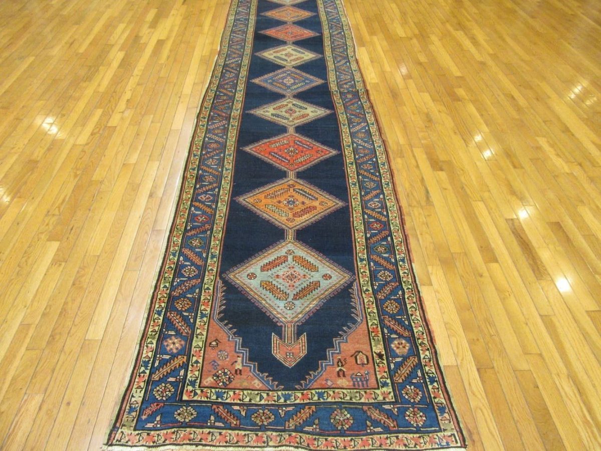 3′ x 14′ Navy Fine Hand-Knotted Caucasian Tribal Runner – Traditional Wool