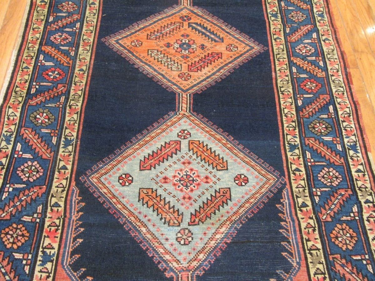 3′ x 14′ Navy Fine Hand-Knotted Caucasian Tribal Runner – Traditional Wool