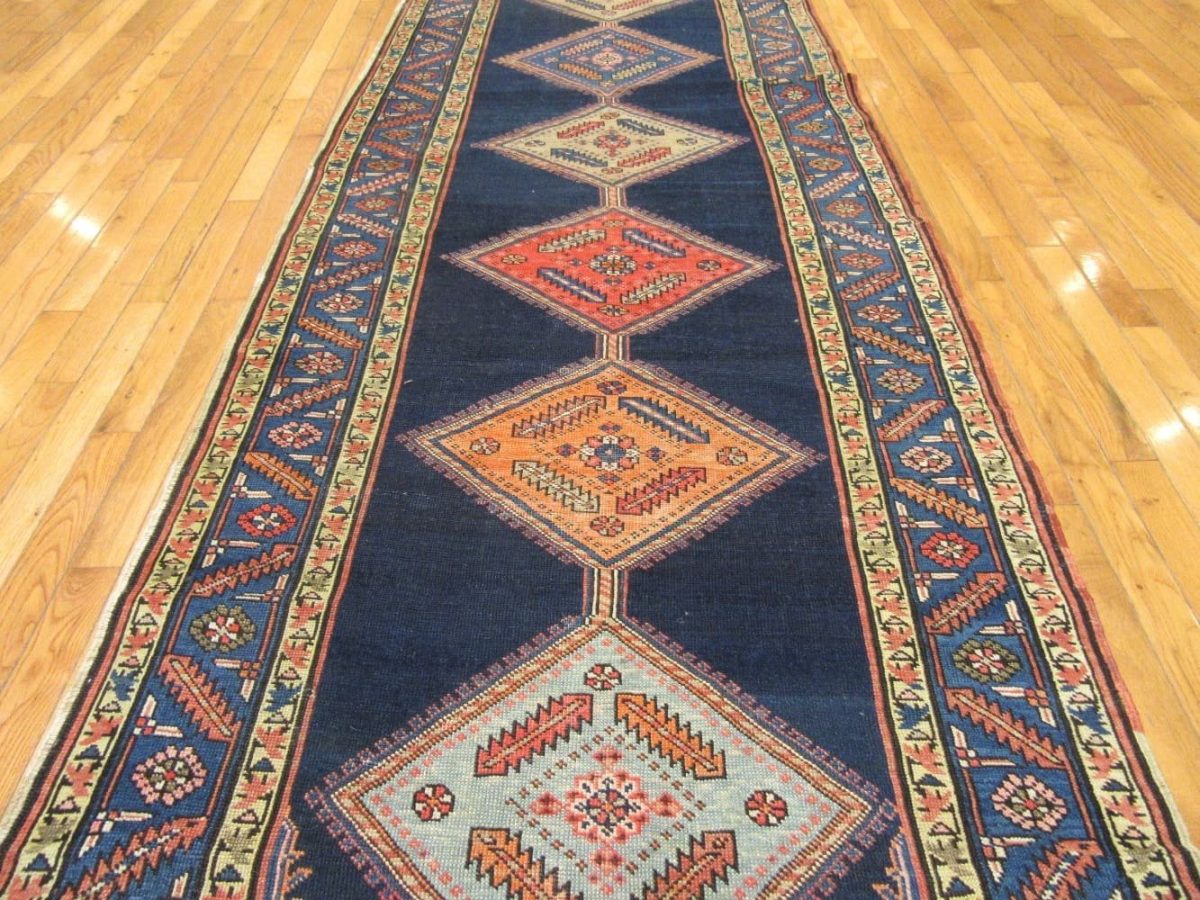 3′ x 14′ Navy Fine Hand-Knotted Caucasian Tribal Runner – Traditional Wool