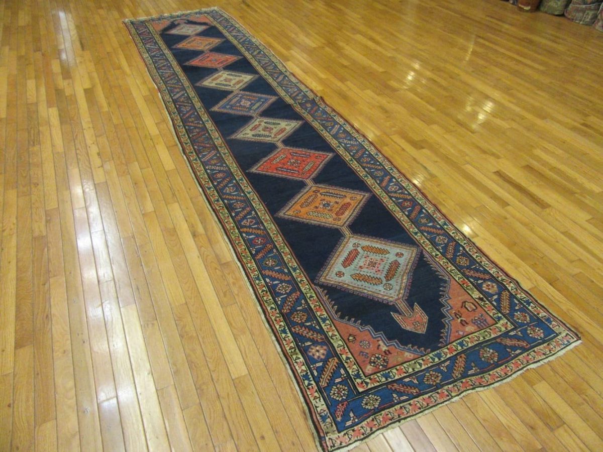 3′ x 14′ Navy Fine Hand-Knotted Caucasian Tribal Runner – Traditional Wool