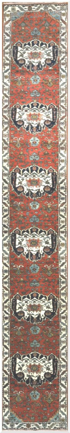 3′ x 21′ Indian Red Heriz Runner Rug – Hand-Knotted Wool