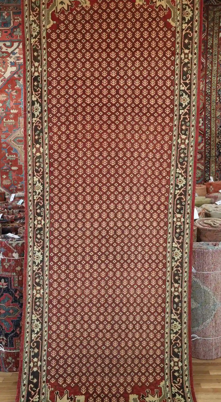 4′ x 12′ Beige Fine Hand-Knotted Vintage Turkish Oushak Runner – Traditional Wool