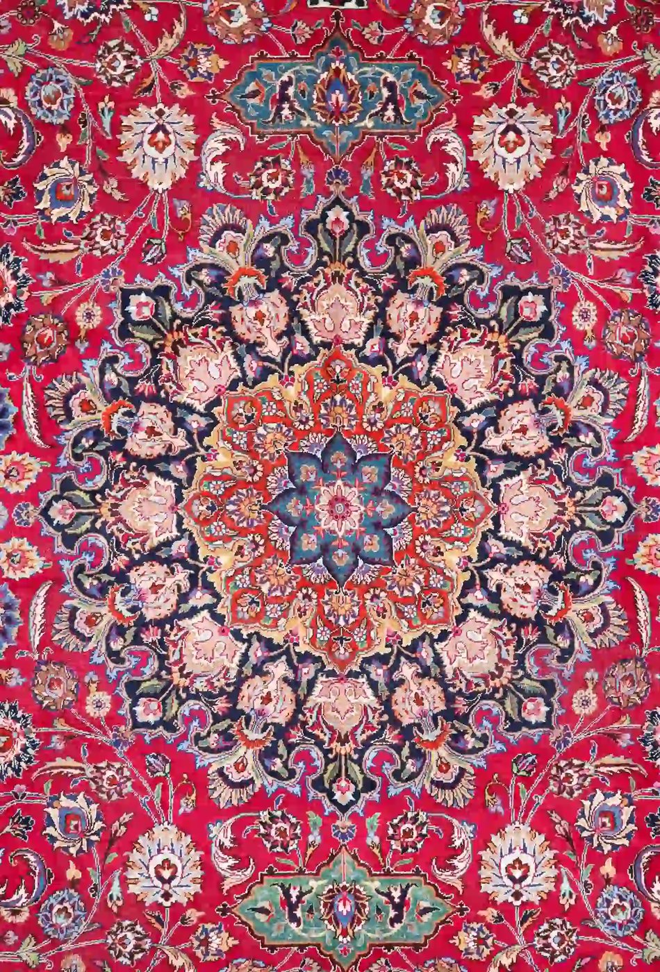 12′ x 17′ Red Fine Hand-Knotted Vintage Persian Mashad – Traditional Wool