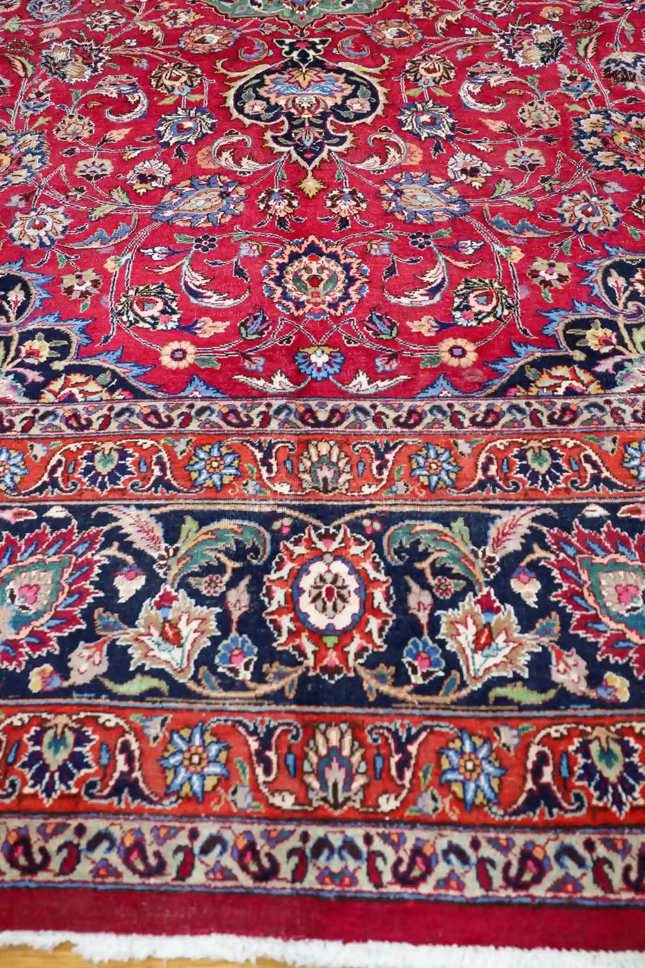 12′ x 17′ Red Fine Hand-Knotted Vintage Persian Mashad – Traditional Wool