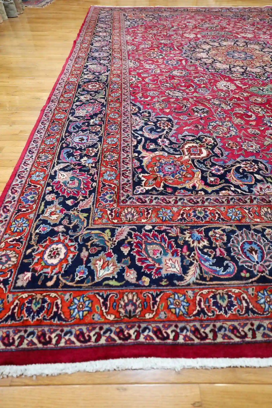 12′ x 17′ Red Fine Hand-Knotted Vintage Persian Mashad – Traditional Wool