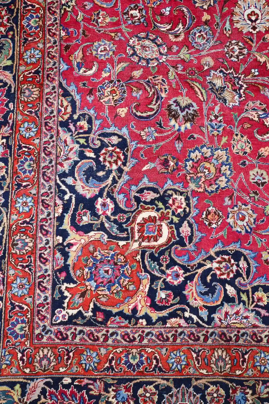12′ x 17′ Red Fine Hand-Knotted Vintage Persian Mashad – Traditional Wool