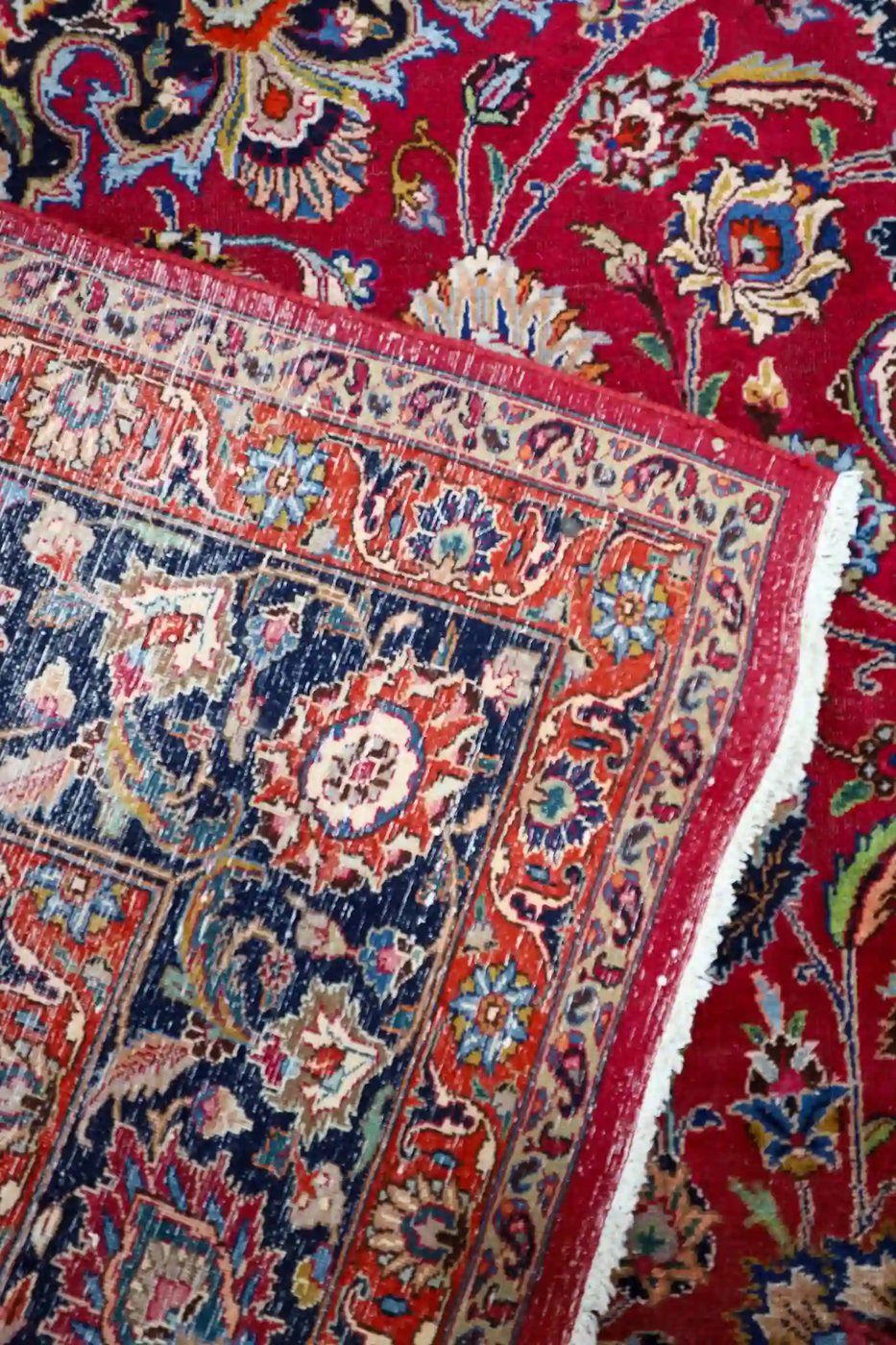 12′ x 17′ Red Fine Hand-Knotted Vintage Persian Mashad – Traditional Wool