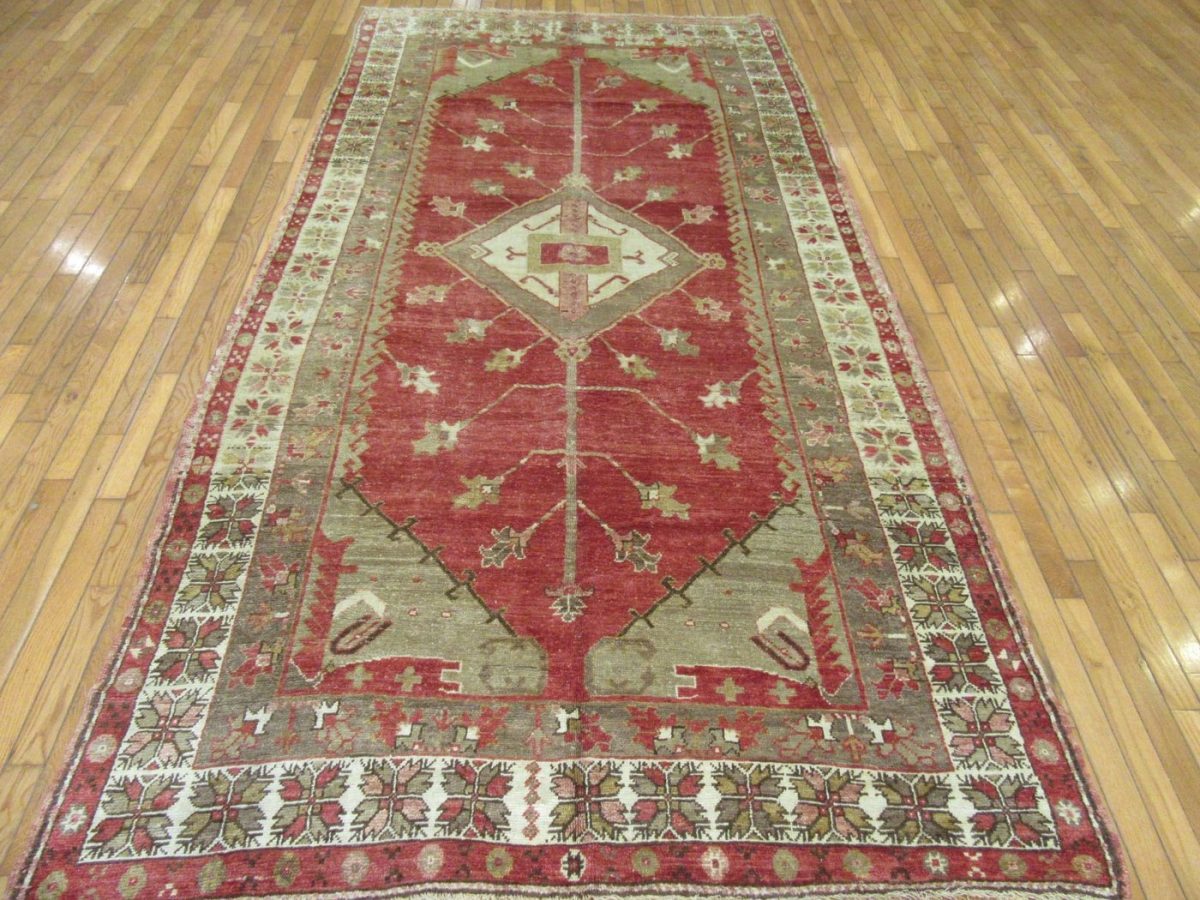 5′ x 10′ Red Fine Hand-Knotted Turkish Vintage Rug – Transitional Tribal Wool