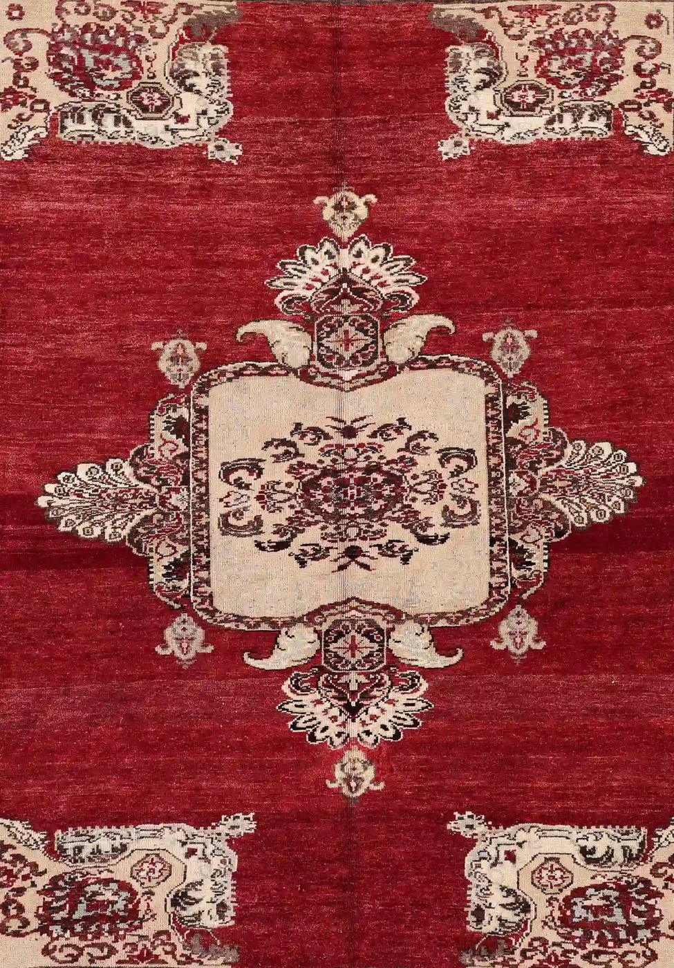 7′ x 9′ Red Fine Hand-Knotted Turkish Oushak Rug – Traditional Wool