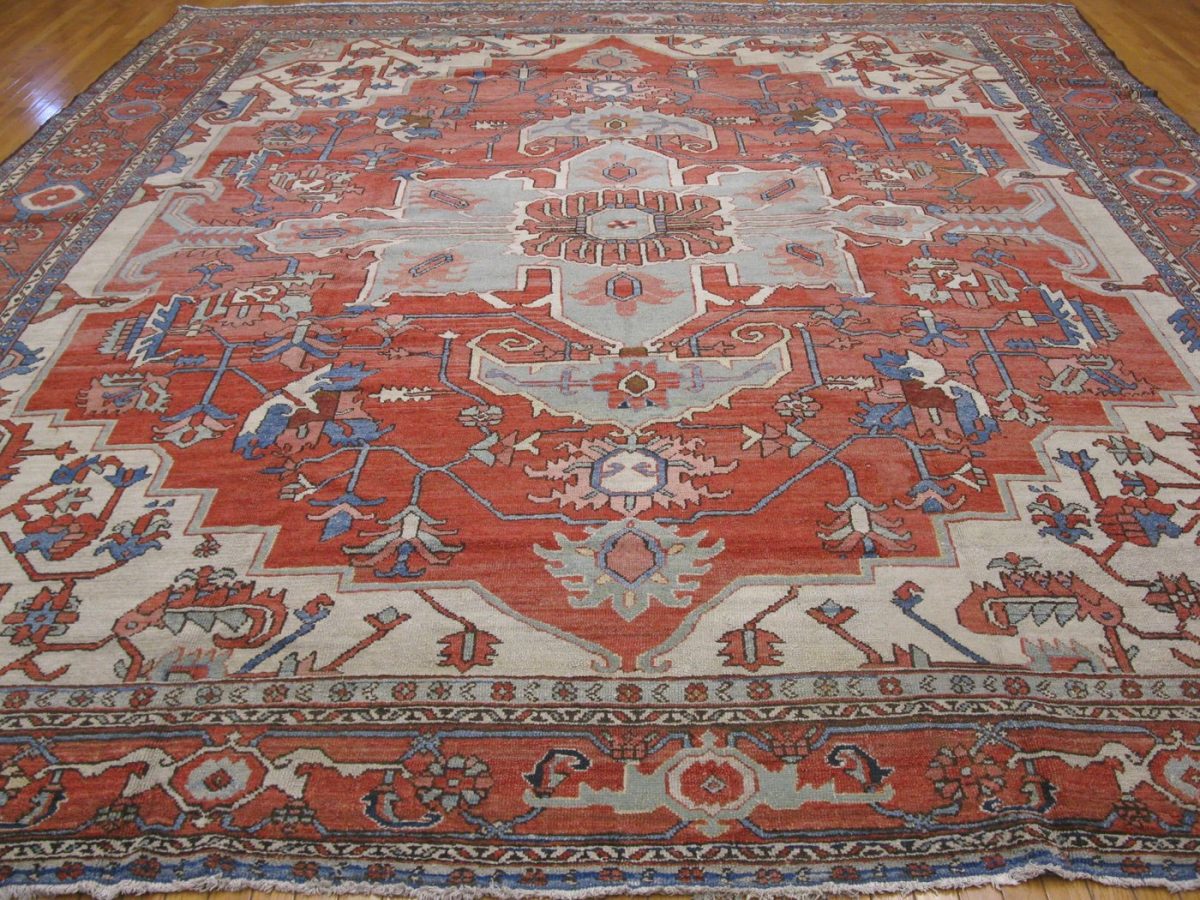 13′ x 14′ Terracotta Fine Hand-Knotted Persian Serapi Rug – Traditional Wool