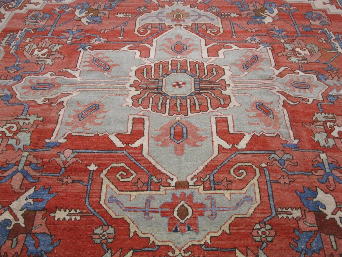13′ x 14′ Terracotta Fine Hand-Knotted Persian Serapi Rug – Traditional Wool