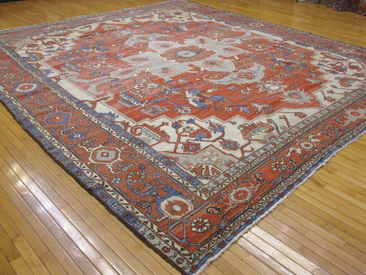 13′ x 14′ Terracotta Fine Hand-Knotted Persian Serapi Rug – Traditional Wool