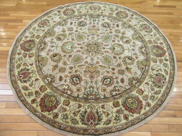 6′ x 6′ India Tabriz Design Round Beige Fine Hand-Knotted Rug – Traditional Wool