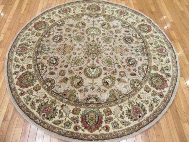 6′ x 6′ India Tabriz Design Round Beige Fine Hand-Knotted Rug – Traditional Wool