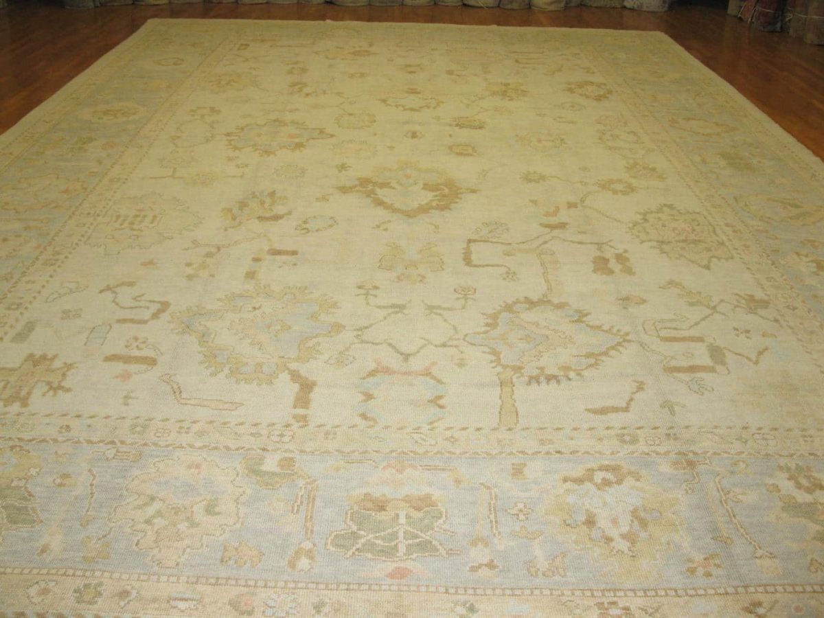 15′ x 22′ Ivory Fine Hand-Knotted Turkish Oushak Rug – Transitional Wool
