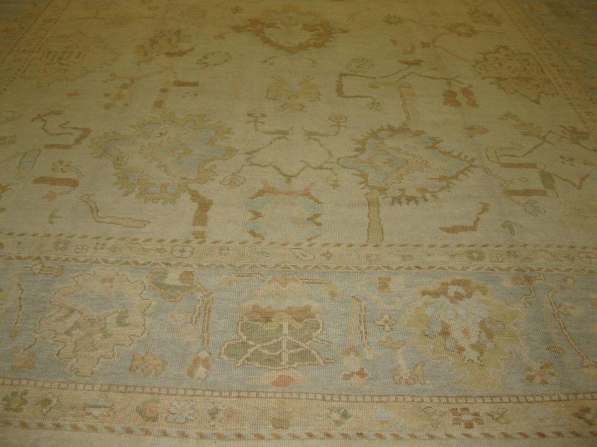 15′ x 22′ Ivory Fine Hand-Knotted Turkish Oushak Rug – Transitional Wool