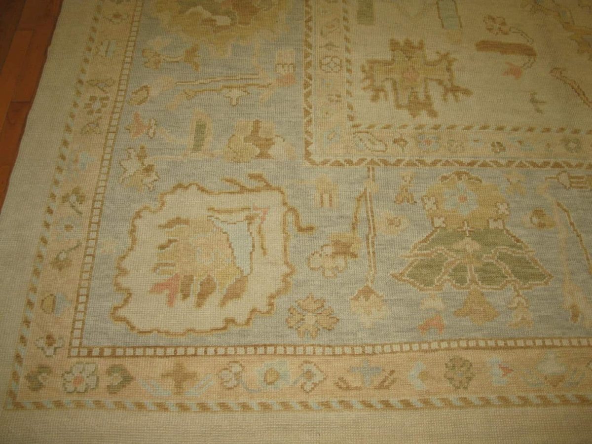 15′ x 22′ Ivory Fine Hand-Knotted Turkish Oushak Rug – Transitional Wool