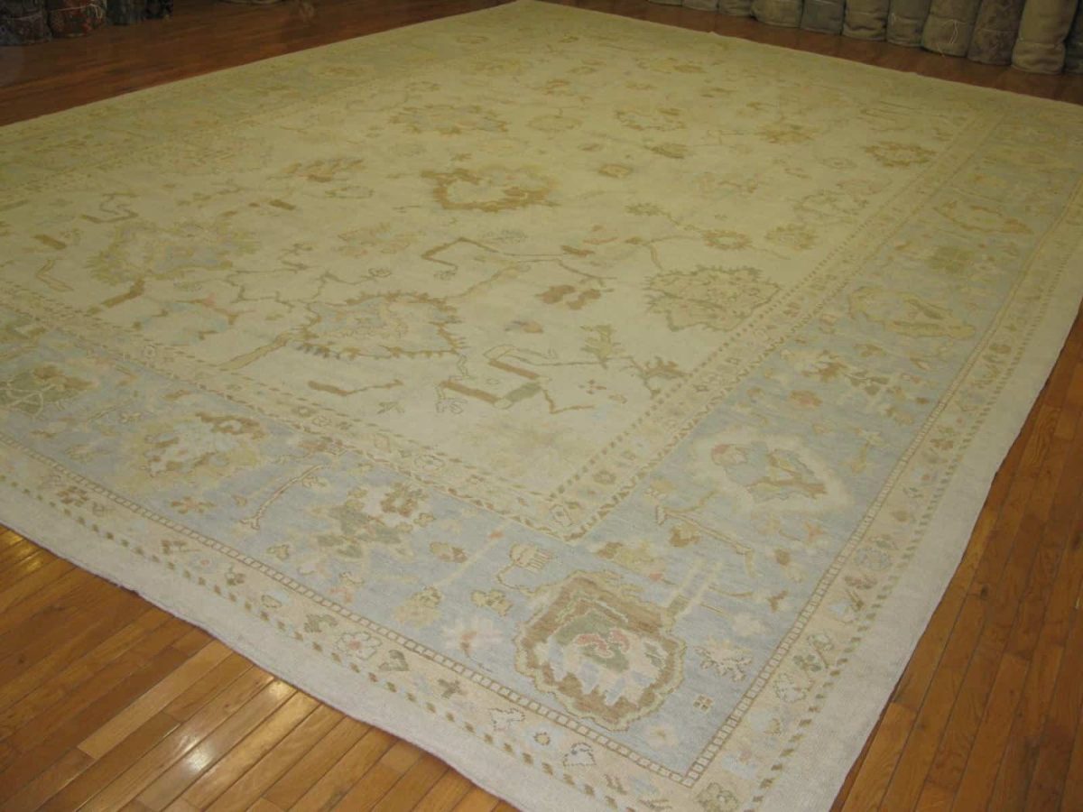 15′ x 22′ Ivory Fine Hand-Knotted Turkish Oushak Rug – Transitional Wool