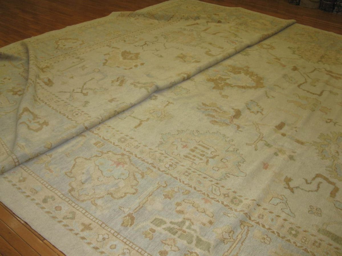 15′ x 22′ Ivory Fine Hand-Knotted Turkish Oushak Rug – Transitional Wool