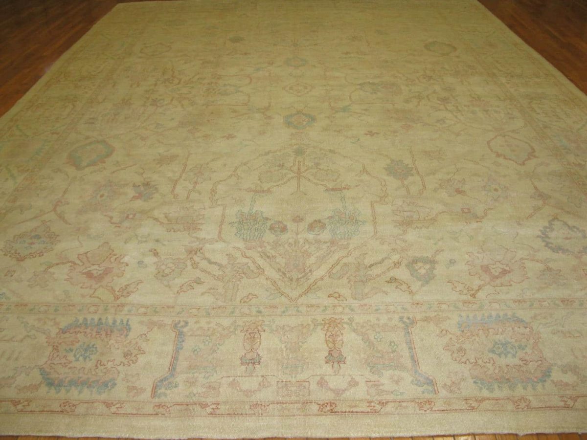 12′ x 18′ Ivory Fine Hand-Knotted Vintage Egypt Oushak Rug – Transitional Wool