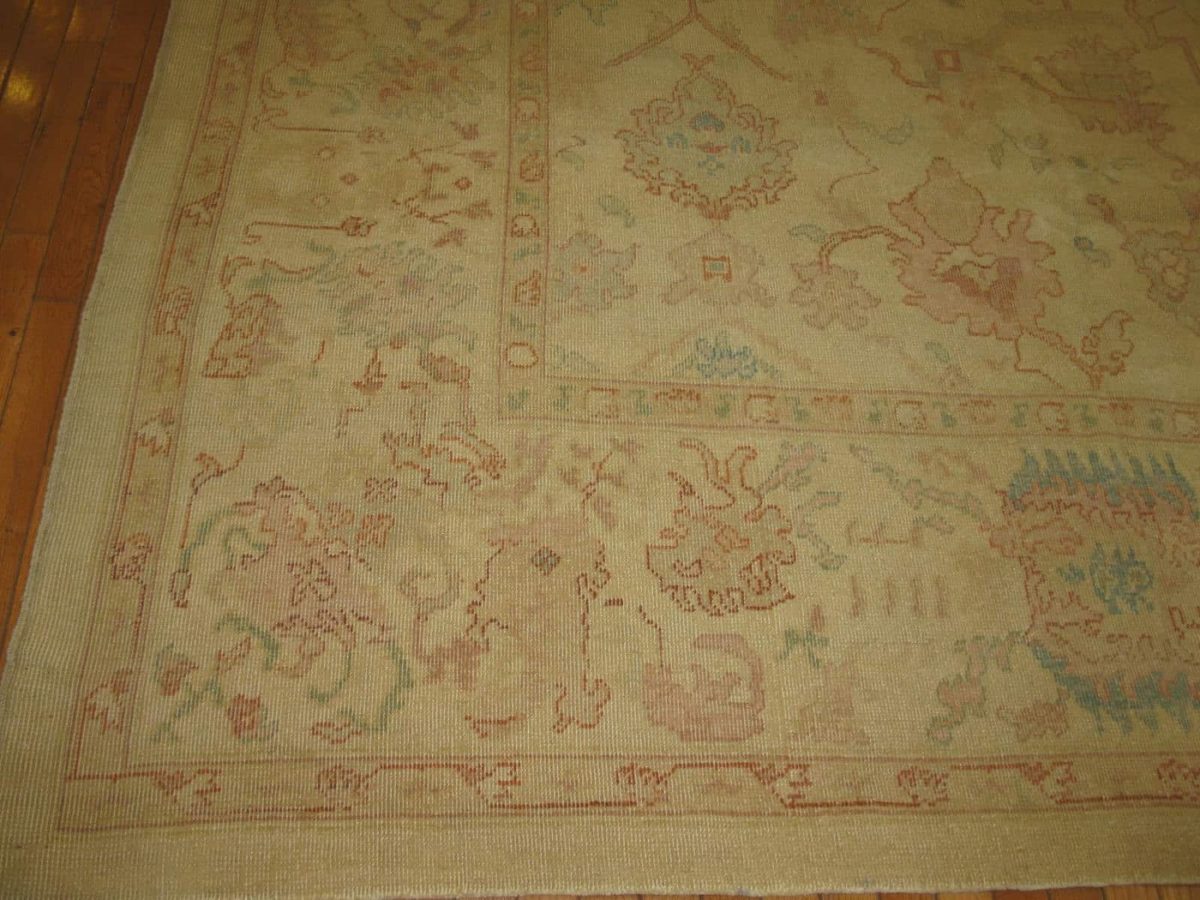 12′ x 18′ Ivory Fine Hand-Knotted Vintage Egypt Oushak Rug – Transitional Wool