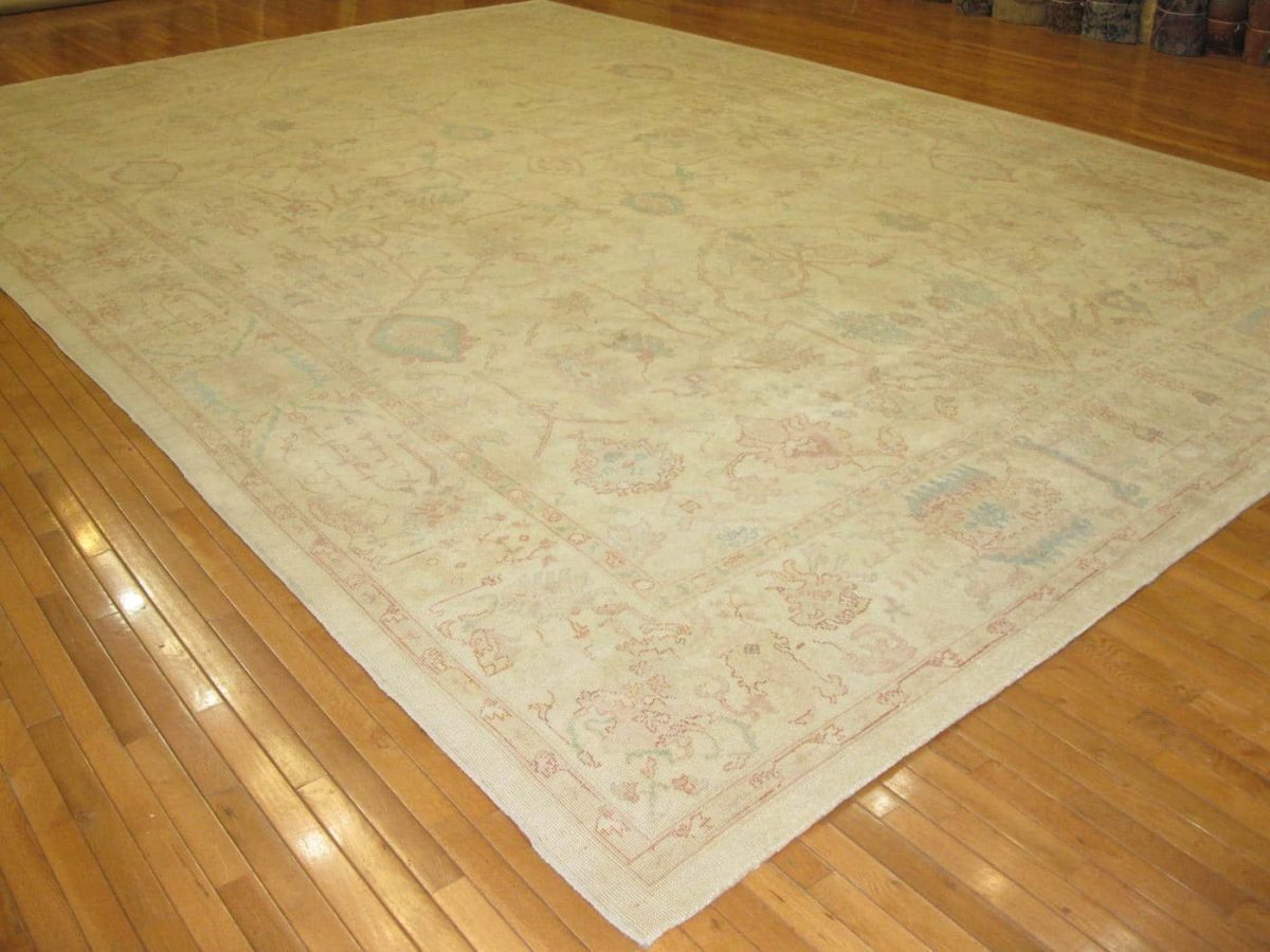 12′ x 18′ Ivory Fine Hand-Knotted Vintage Egypt Oushak Rug – Transitional Wool
