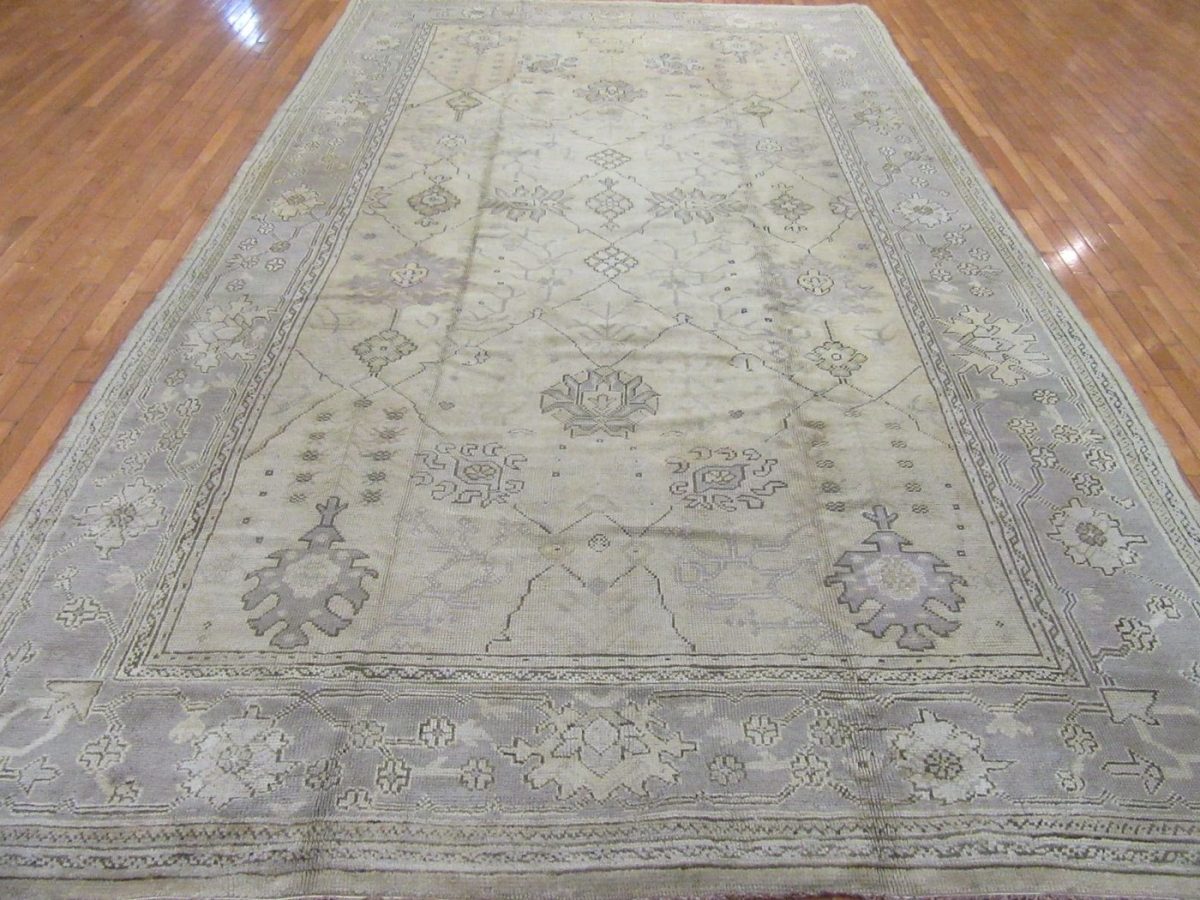 9′ x 14′ Ivory Fine Hand-Knotted Turkish Oushak Rug – Transitional Wool