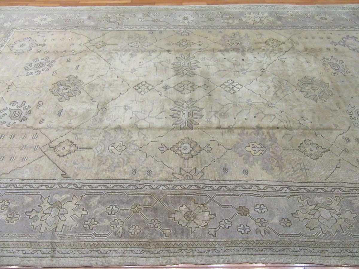 9′ x 14′ Ivory Fine Hand-Knotted Turkish Oushak Rug – Transitional Wool