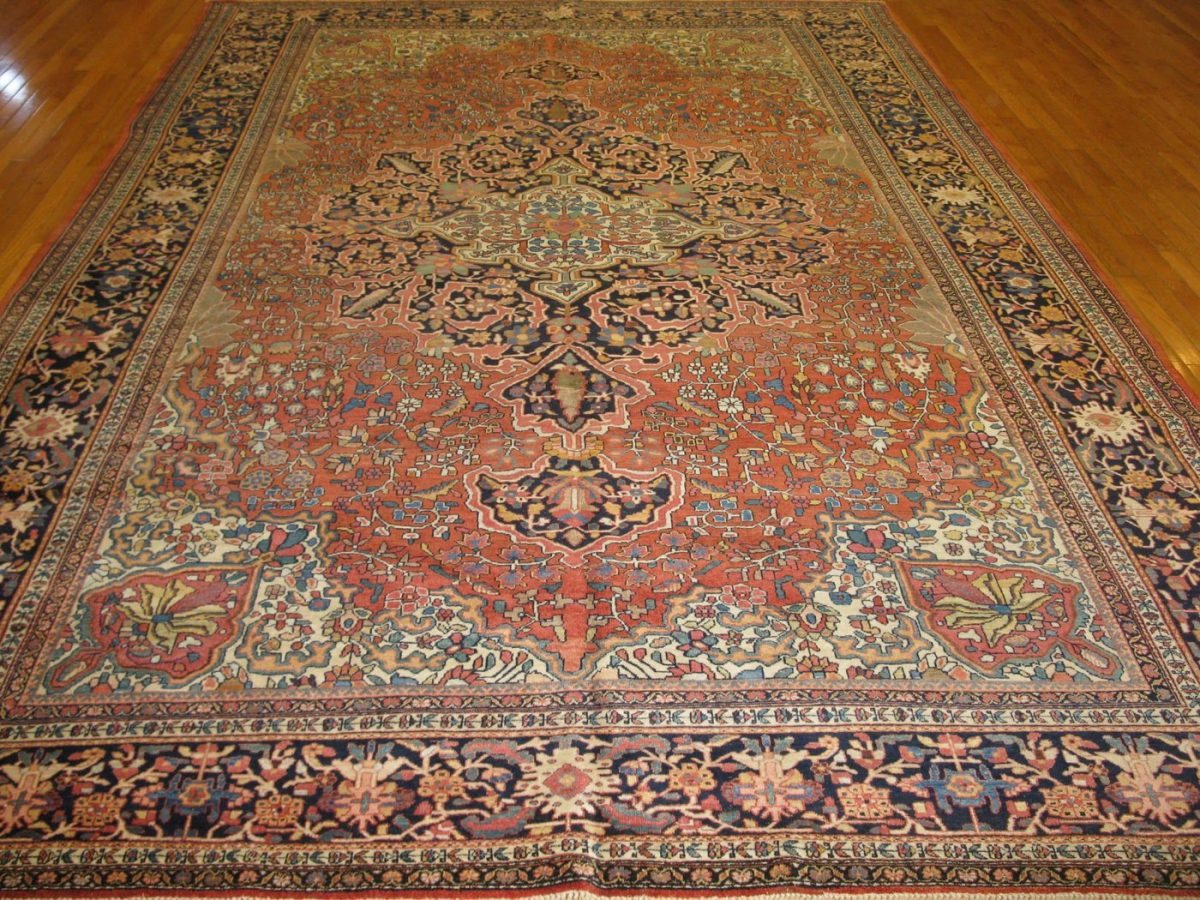 9′ x 13′ Terracotta Fine Hand-Knotted Persian Sarouk Farahan Rug – Traditional Wool
