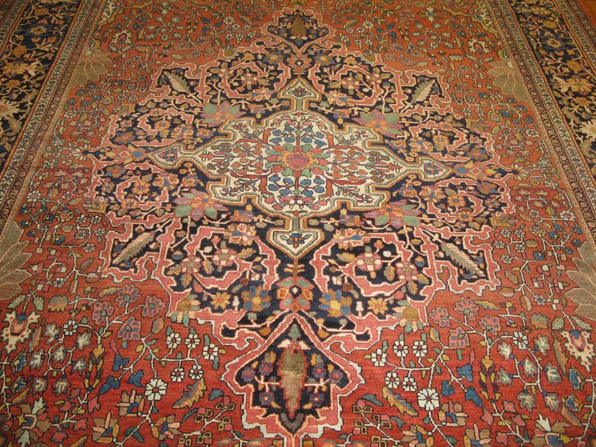 9′ x 13′ Terracotta Fine Hand-Knotted Persian Sarouk Farahan Rug – Traditional Wool