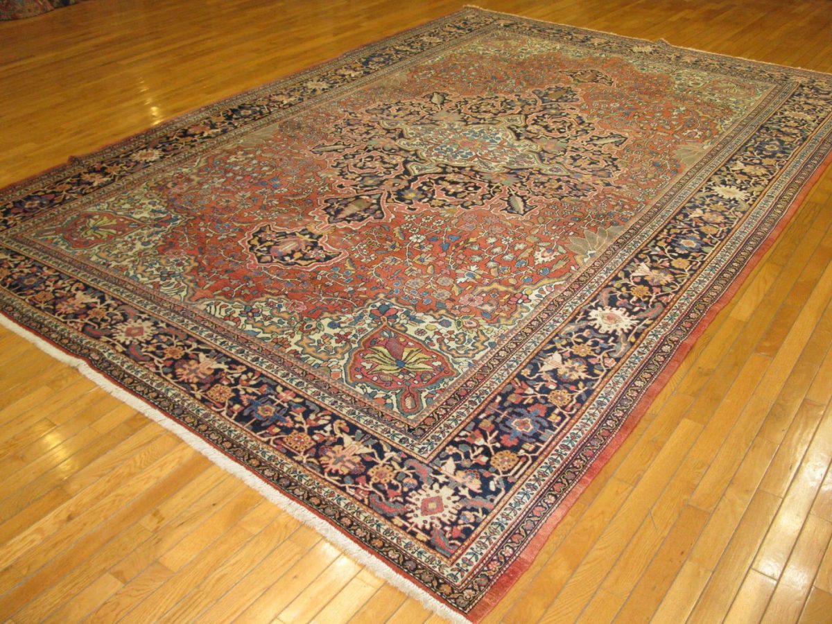 9′ x 13′ Terracotta Fine Hand-Knotted Persian Sarouk Farahan Rug – Traditional Wool