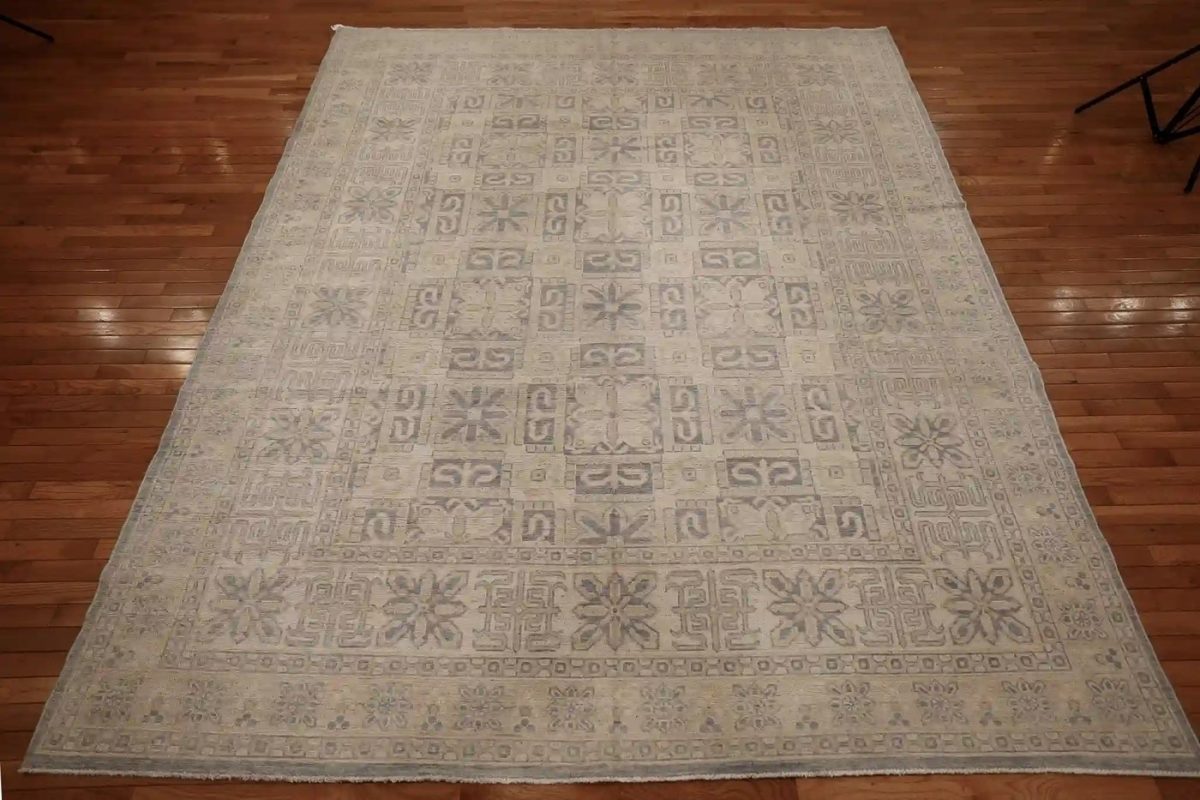 9′ x 10′ Beige Fine Hand-Knotted Afghan Oushak Rug – Traditional Wool