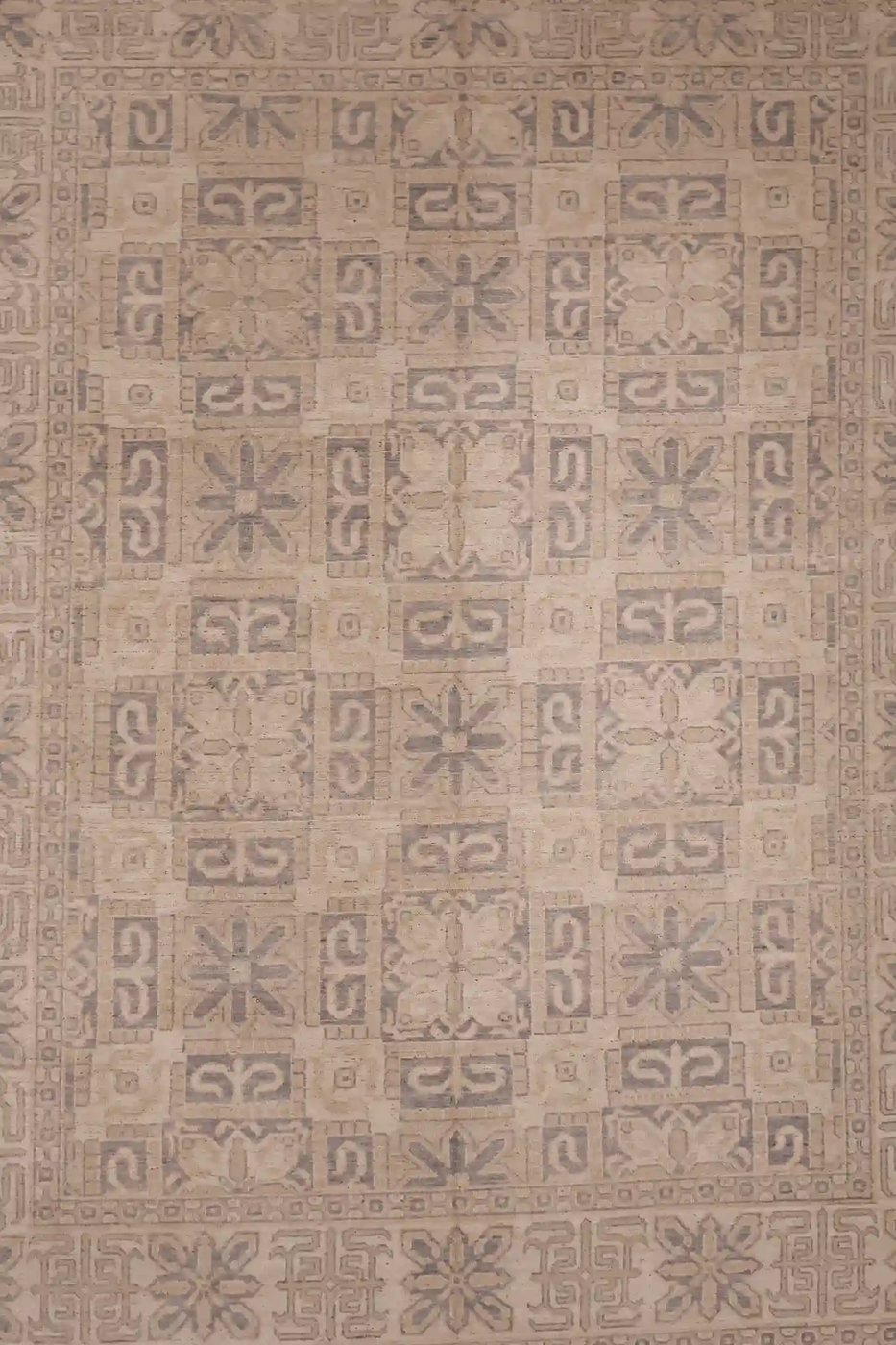 9′ x 10′ Beige Fine Hand-Knotted Afghan Oushak Rug – Traditional Wool